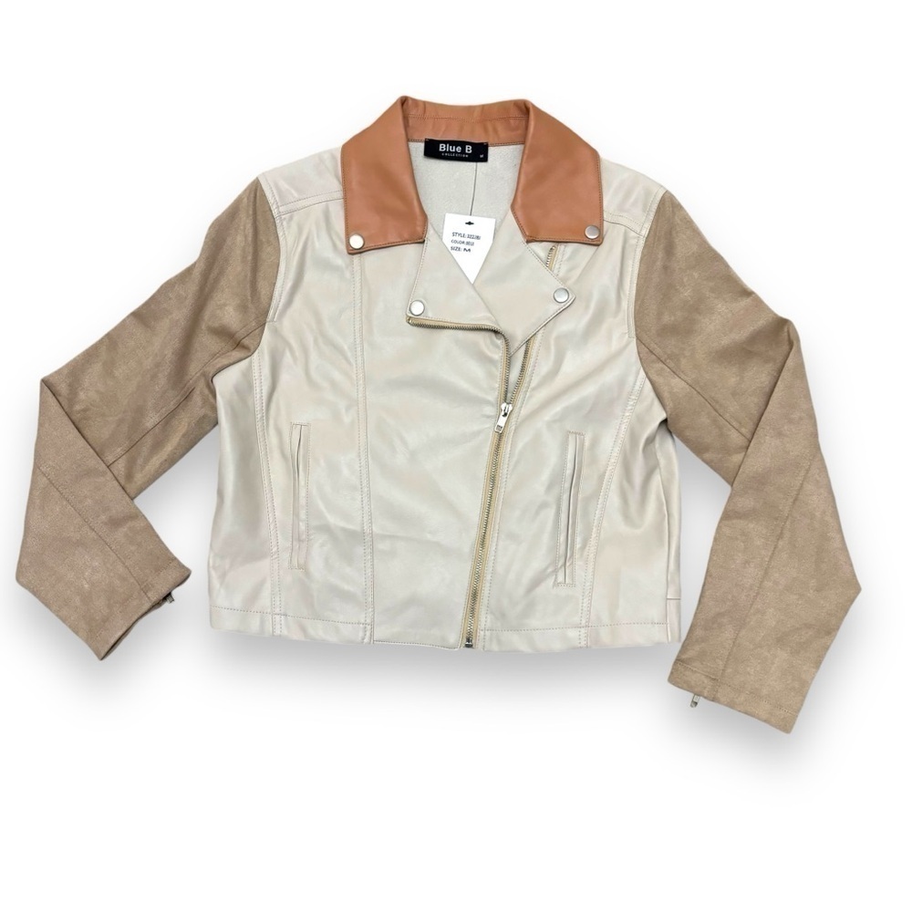 NWT Blue B Beige Tan Faux Suede Pleather Vegan Jacket - Medium
